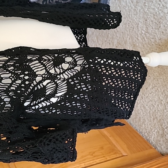 **HOST PICK** CHARMING CHARLIE CROCHET BLACK OPEN CARDIGAN SIZE L - Picture 3 of 6